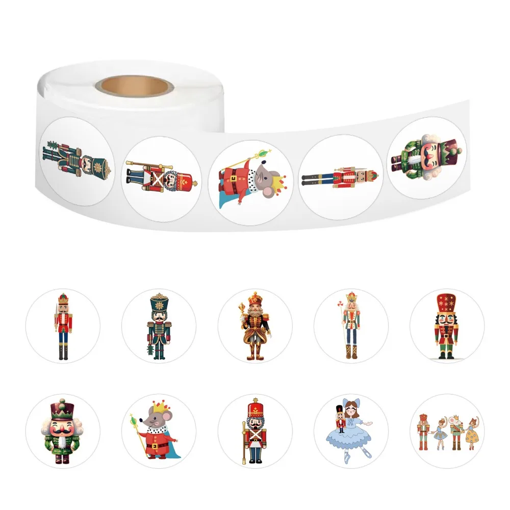 500Pcs/Roll European Nutcracker Cartoon Stickers Hand Account Envelope Gifts Box Packaging Sealed Waterproof Decorative Label