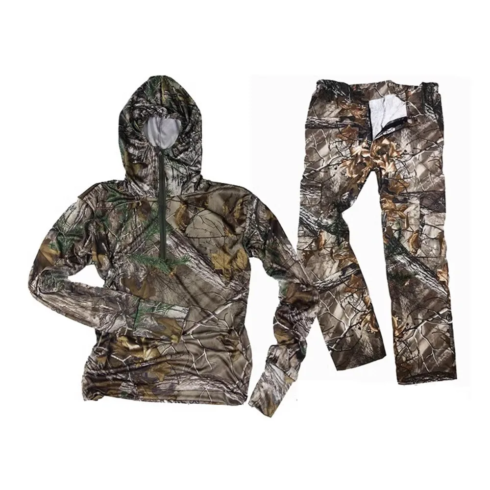 Summer Thin Lightweight Bionic Camouflage Hunting Fishing Hoodie Full Pants