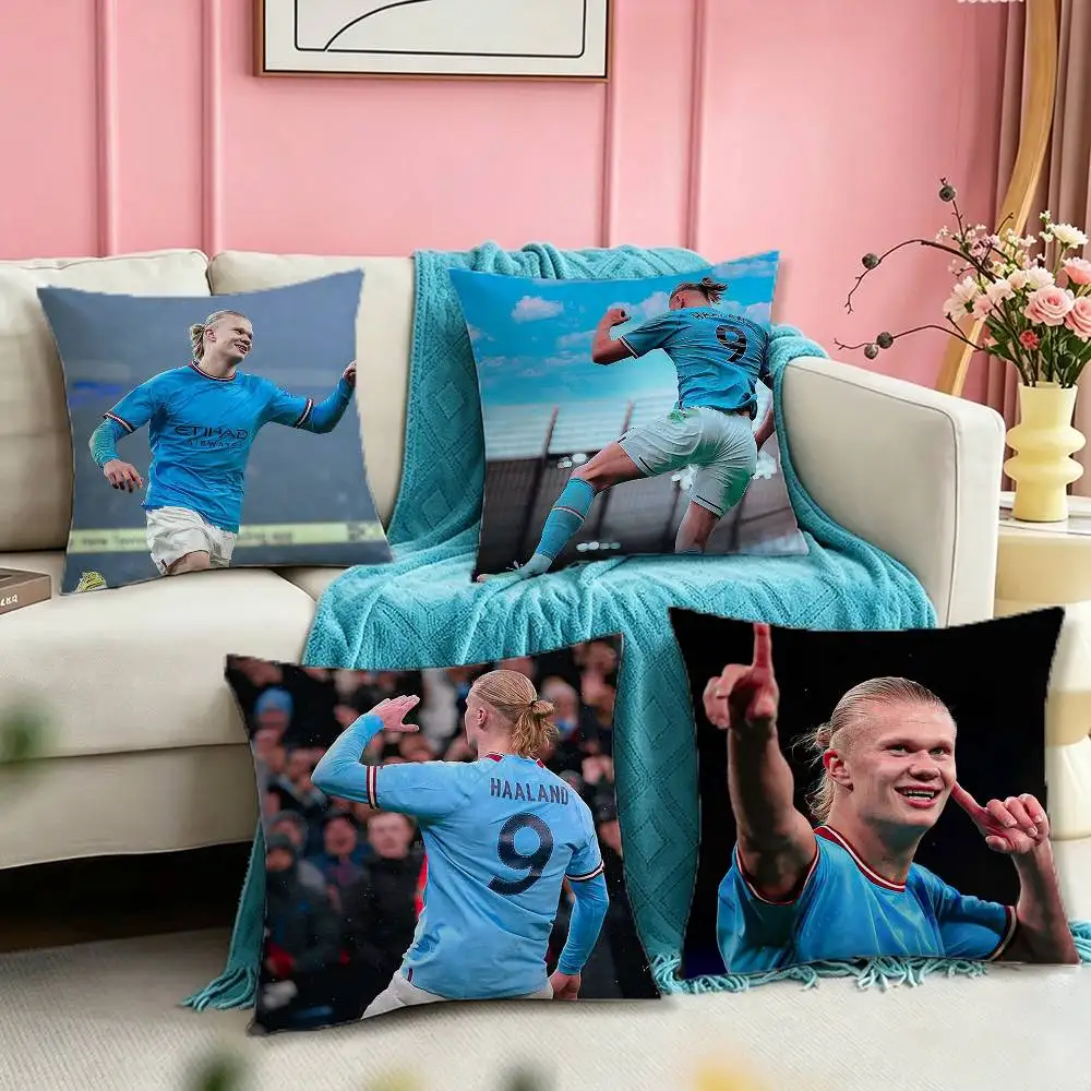 

Football Star E-Erling H-Haaland Square Double-Sided printed Pillow Case Bedroom Bedside Pillow Sofa Cushion Cover