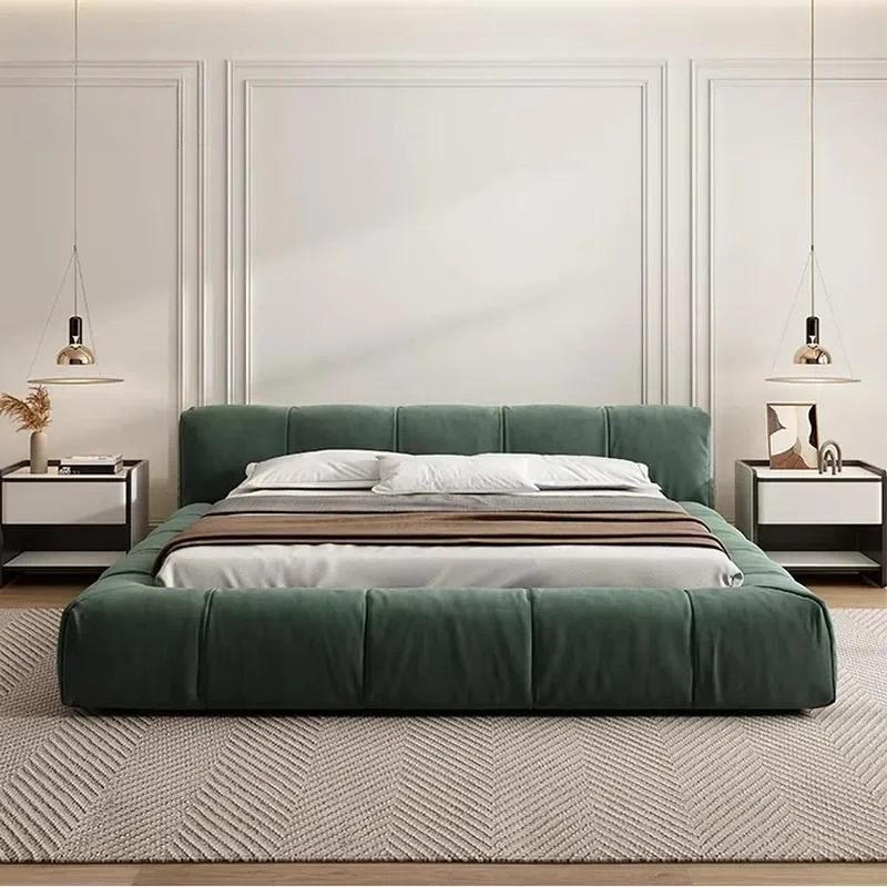Modern King Size Bedroom Furniture Set Convertible Upholstered Bed with Soft Fabric Storage for Apartment