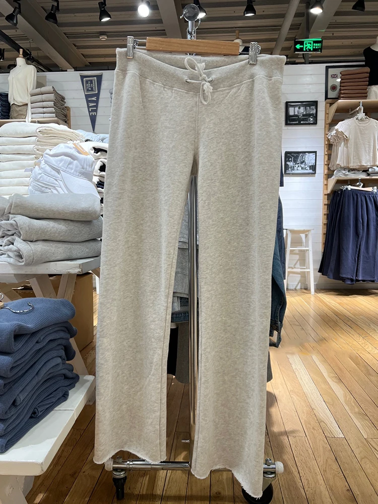 Pantalones de pierna ancha con cordón liso Retro para mujer, pantalones de chándal informales de cintura alta, color gris, ropa de calle Y2k,