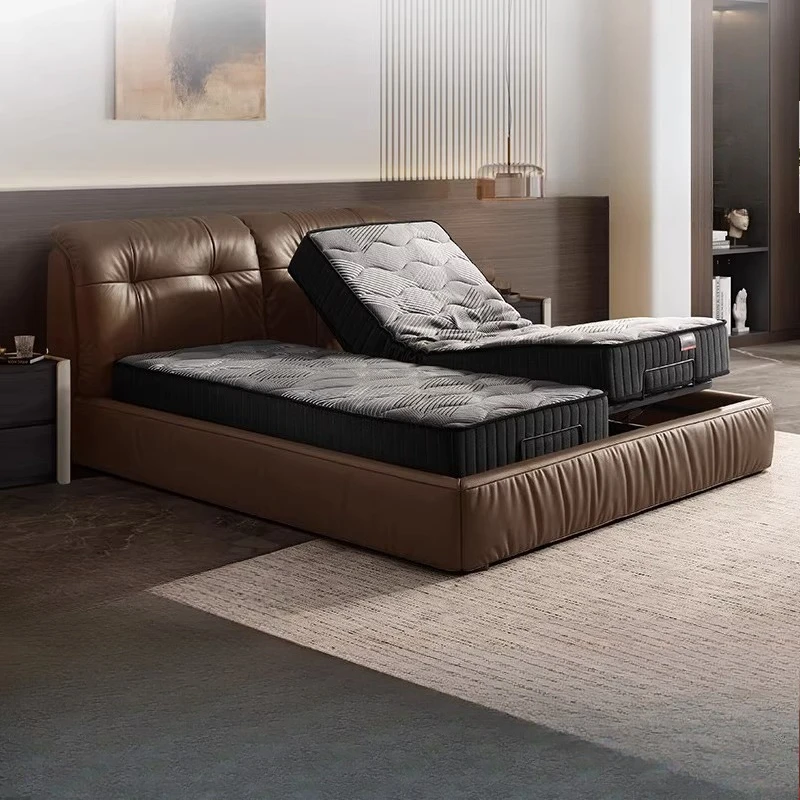 #Wooden King Size Bed Bunk Platform Travel Simple Leather Double Sleeping Bedroom Bed Safe Letto Matrimoniale Hotel Furniture