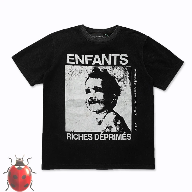 

ERD Cracked Child Portrait Sketch Print Enfants Riches Deprimes Wash T-Shirt Men Women Wash Loose Black Short Sleeve T Shirt Y2k