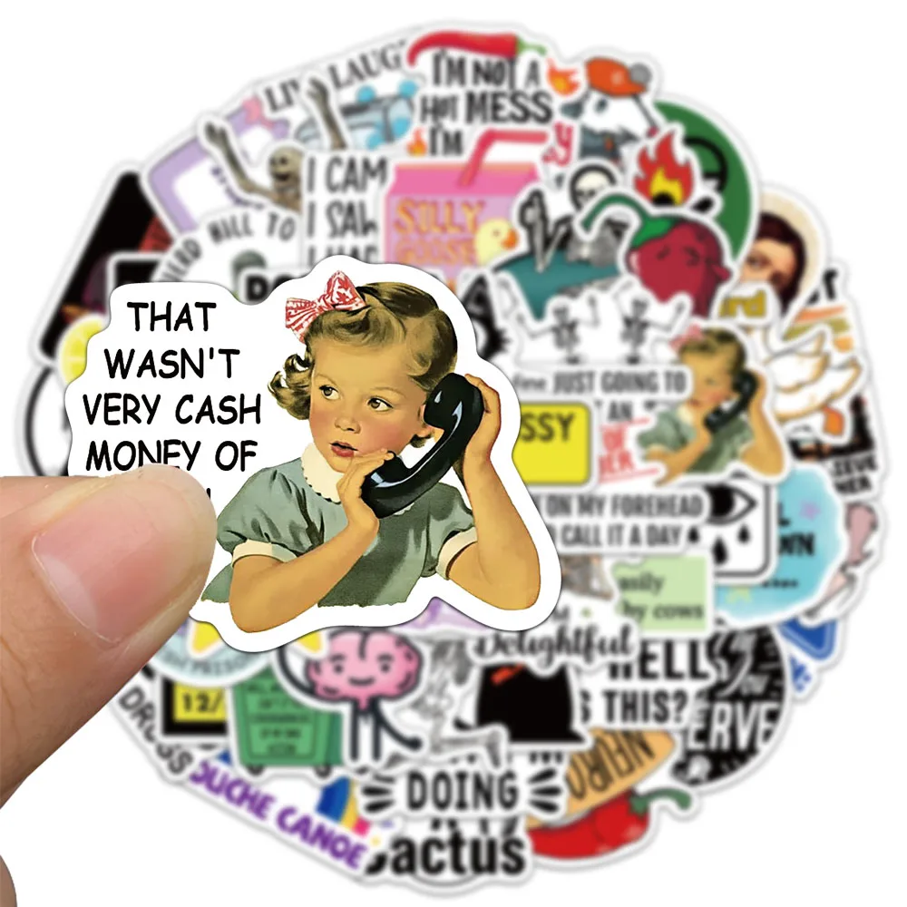 50PCS Snarky MEME Stickers Exquisite English Short Sentence Account Materials Phone Cases Laptop Suitcases Water Cups Waterproof