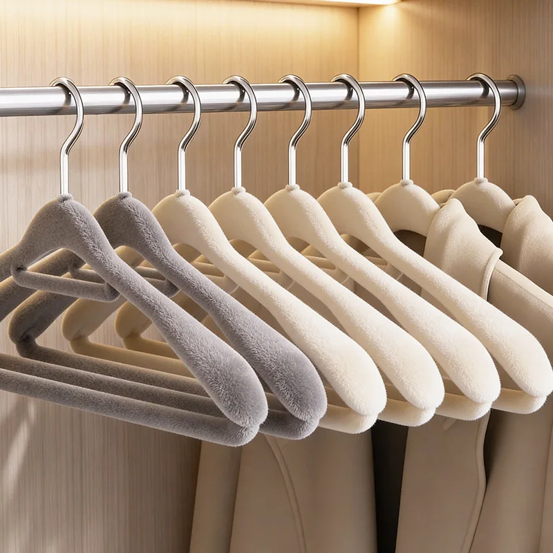 

5Pcs Wide Shoulder Flocked Velvet Hangers Seamless Non-Slip Flocking Clothes Hanger Household Wardrobe Closet Organizer for Coat