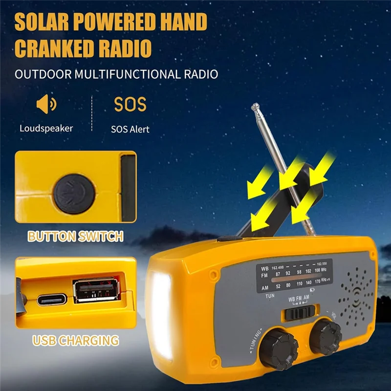 New-Emergency Solar Hand Crank Radio Portable NOAA/AM/FM Radio With LED Flashlight SOS Alarm For Camping
