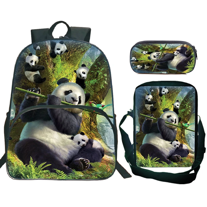 Cute Panda Lion Lion Backpack for Boys Girls Bookbag 3Pcs/set Students Cool Animals Schoolbag Waterproof Children Backpack Gifts