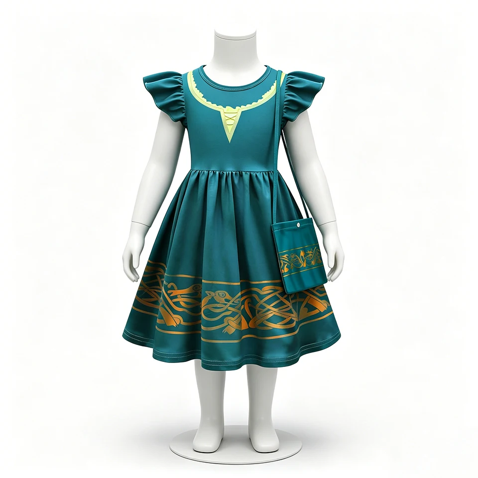 Kids Brave Merida Princess Dress Fancy Girl Clothes Halloween Cosplay Birthday Party Christmas Themed Event Children's Costume