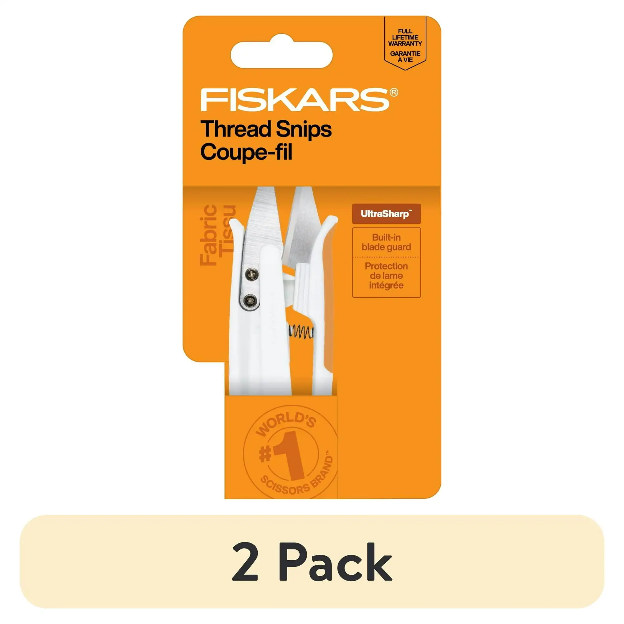 

(2 pack) Fiskars 5" Thread Snip Scissors: Ambidextrous, Straight, Stainless Steel, White, Craft Cutter