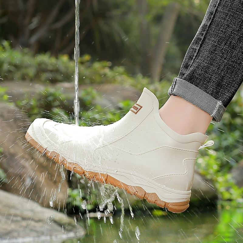 

2026 New Men's Rain Boots Waterproof Short Tube Kitchen Work Boots Fashion Casual Rain Shoes Big Size 36-48