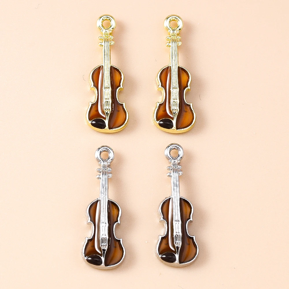 Leslie 5 Stück süße Violine-Anhänger, Gitarre, baumelnde Charm-Perlen für DIY-Marke, Sterling-Silber, Armband, Schmuckherstellung, Handwerk – Detail 4