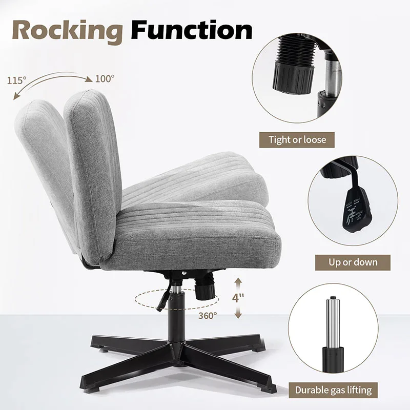 Office Chair Armless Desk Chair No Wheels, Fabric Padded Wide Seat Home Office Chairs, 115° Rocking Mid Back Cute Computer Chair