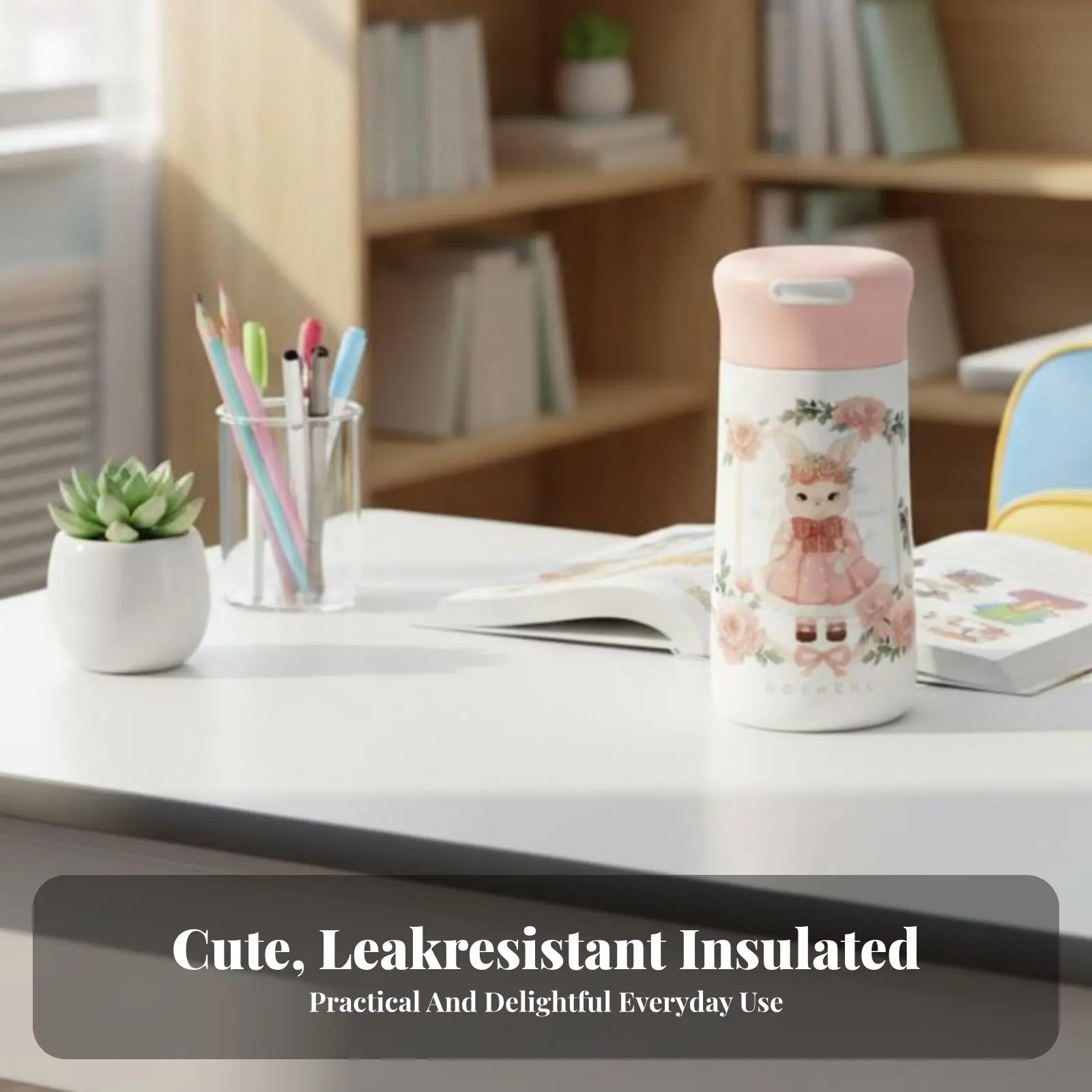 

Cartoon Insulated Water Bottle, 304 Stainless Steel, Portable for Kids and Girls, Leak-Resistant, Student Use, New Design