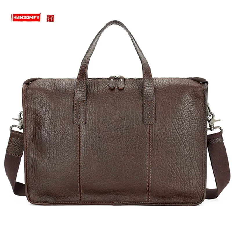 Sac à main en cuir véritable pour homme, cuir de vachette première couche, 14 pouces, ordinateur, affaires, étui à bombes, lancé, sac à bandoulière