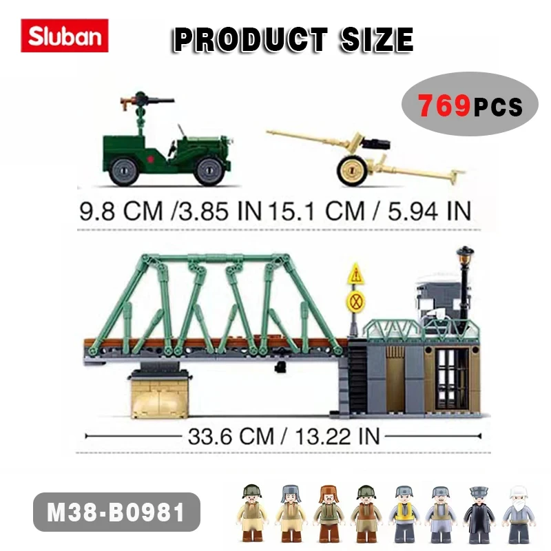 769PCS WW2 Battle Of Budapest Bridge Scene Building Blocks Classic War View Model Bricks Set With Figures Children DIY Toy Gift