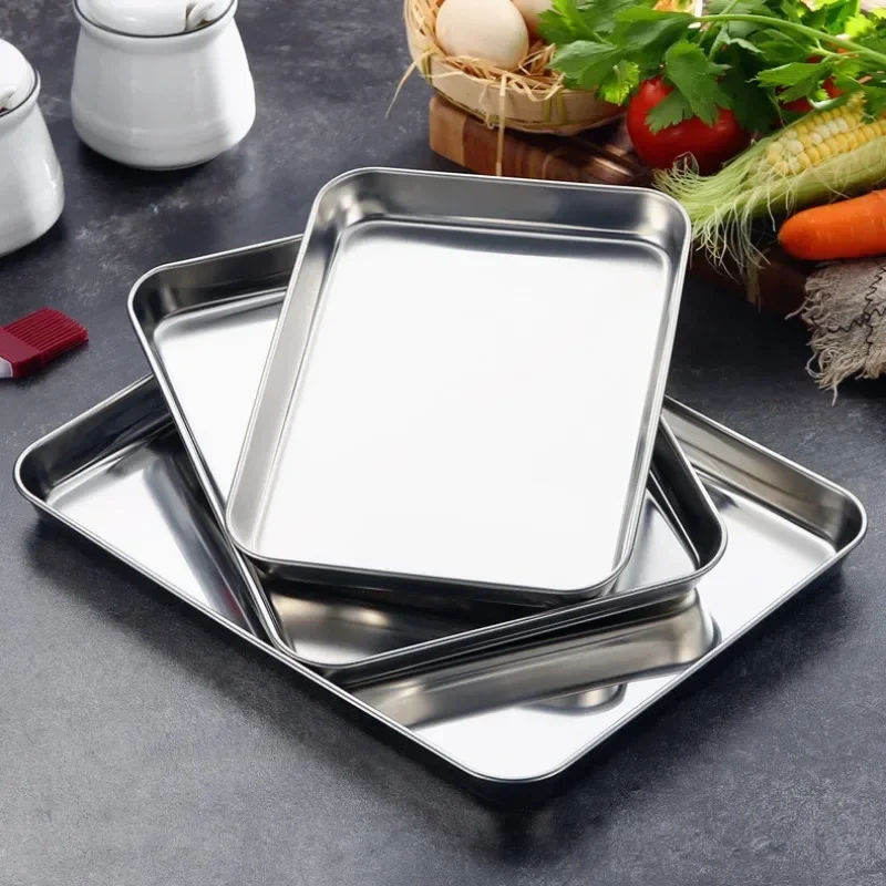 Rectangular Nonstick Pan Stainless Steel Cookie Cooking Sheet Baking Tray Steamed Sausage Dishes Fruit Grill Fish Plate Bakeware