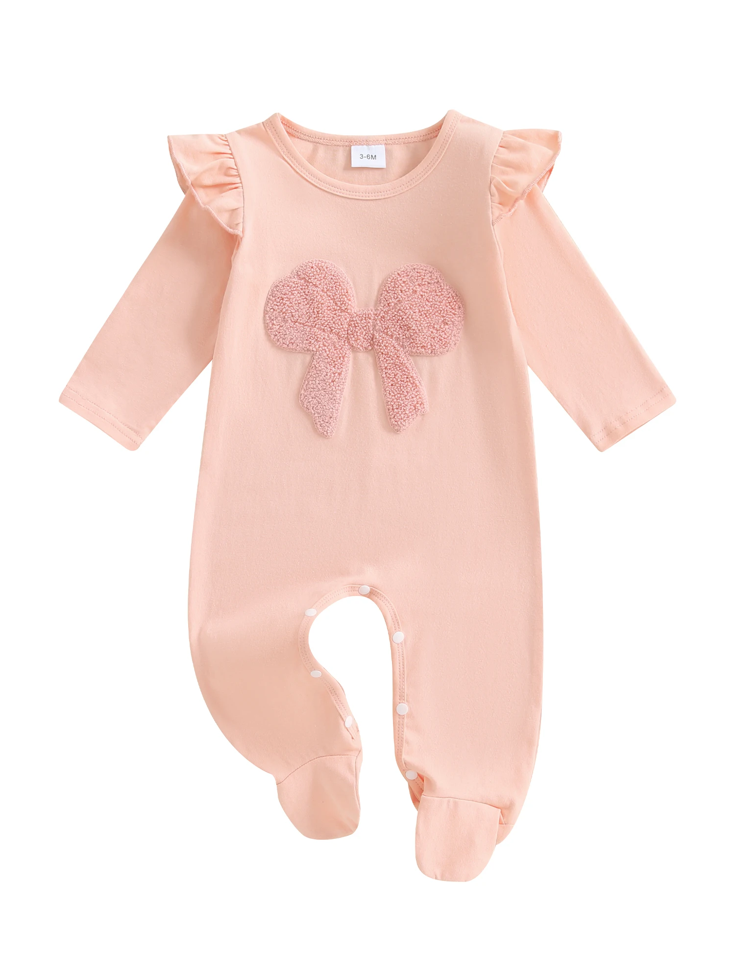 

Stylish Baby Girl Romper with Adorable Bow Detailing Ruffled Round Neck and Long Sleeves - Trendy Footed Jumpsuit