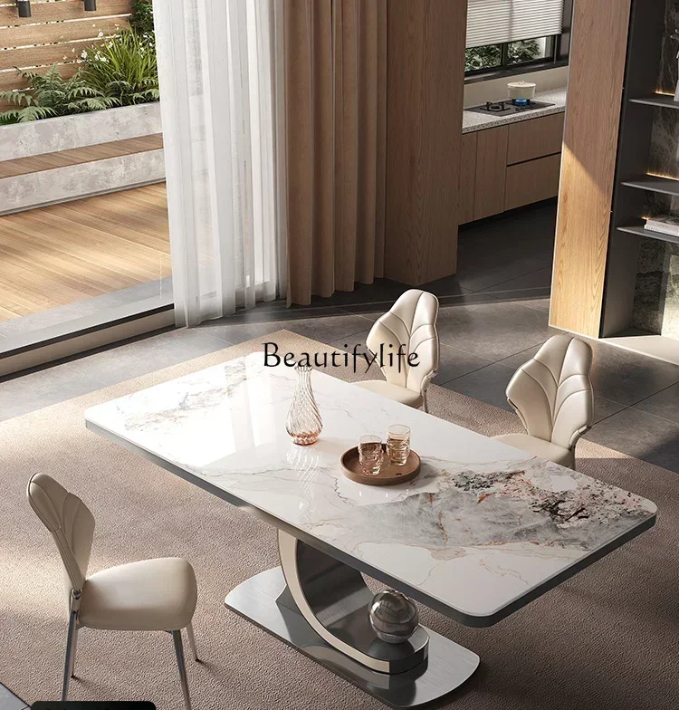 

Italian Light Luxury Stone Plate Dining Table Household Restaurant High-End Modern Minimalist Dining Tables and Chairs Set