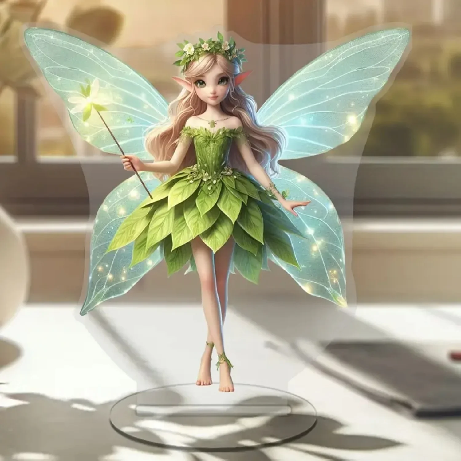 Fairy Statue,2D Flat Acrylic green Elves Figurine,Home,Office,Cafe,room,Studio,display Case,Table Desktop Ornament Decor gift