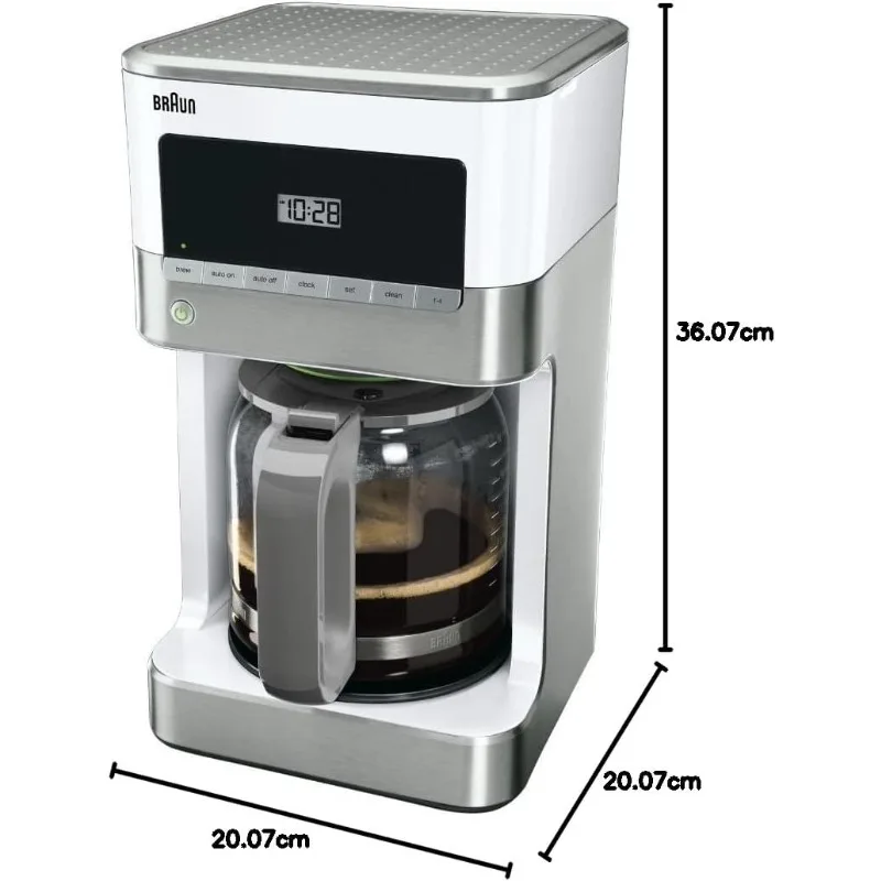 12-Cup Glass Drip Coffee Maker with Gold-Tone Filter, 1000 watts,White