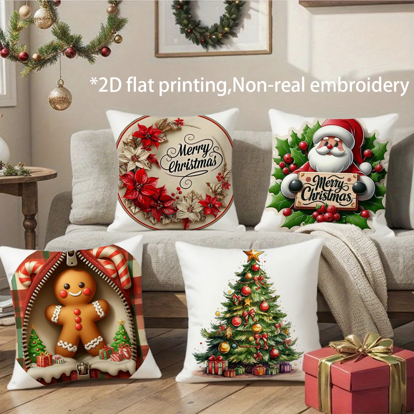 Christmas Theme Pillow Covers Pattern Cushion Cover Suitable for Sofa Bedroom Car Pillow Cover