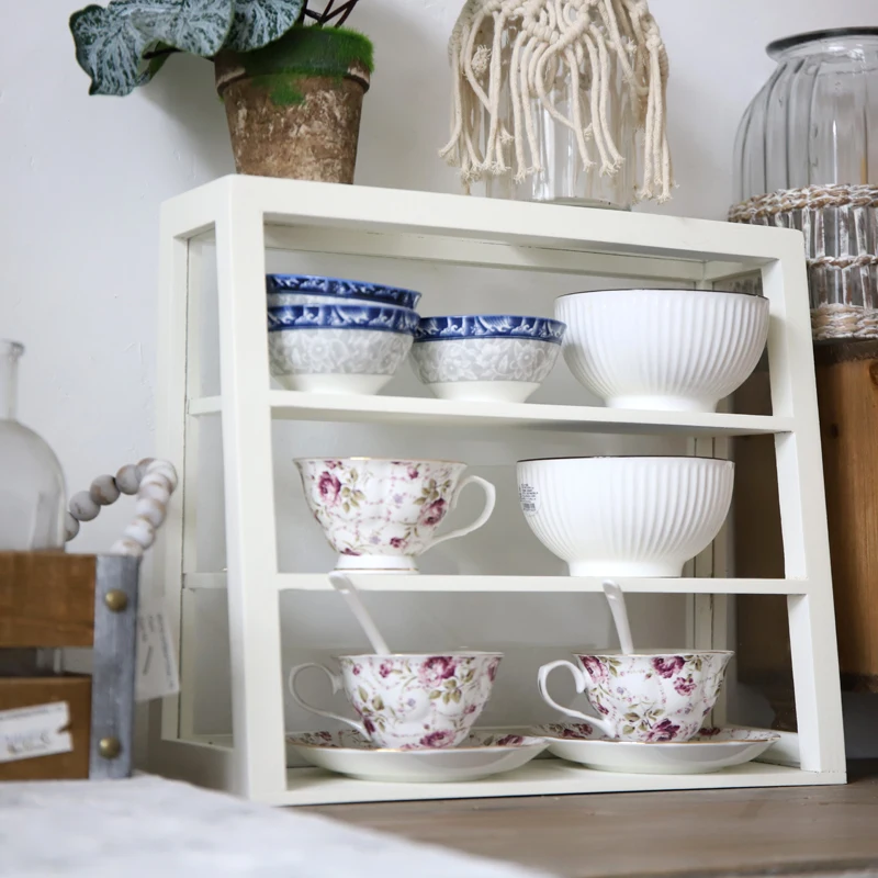 Organisateur de bureau de ferme en bois massif, étagère de rangement multi- niveaux pour cosmétiques et tasses, vitrine rustique pour objets de collection/Figurines