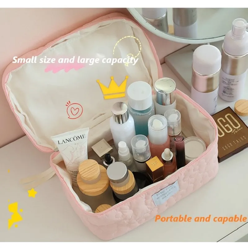 Small Large Flower Quilting Cloth Makeup Bag Women Cosmetic Organizer Female Storage Handbag Box Shape Toiletry Case for Girl