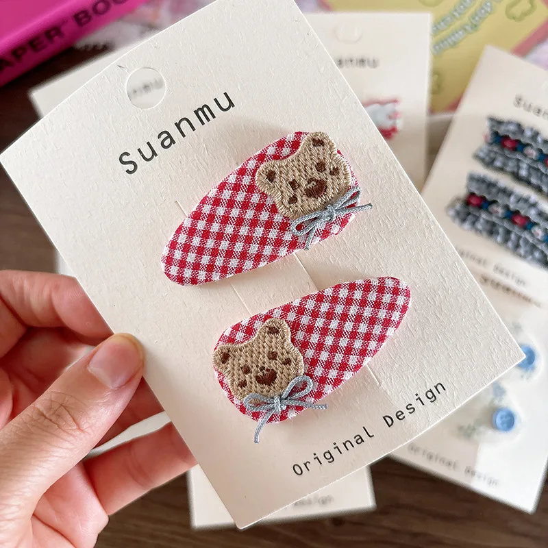 2 pçs tecido bordado crianças grampos de cabelo floral presilhas headwear franja bb clipe doce meninas grampos crianças acessórios para o cabelo