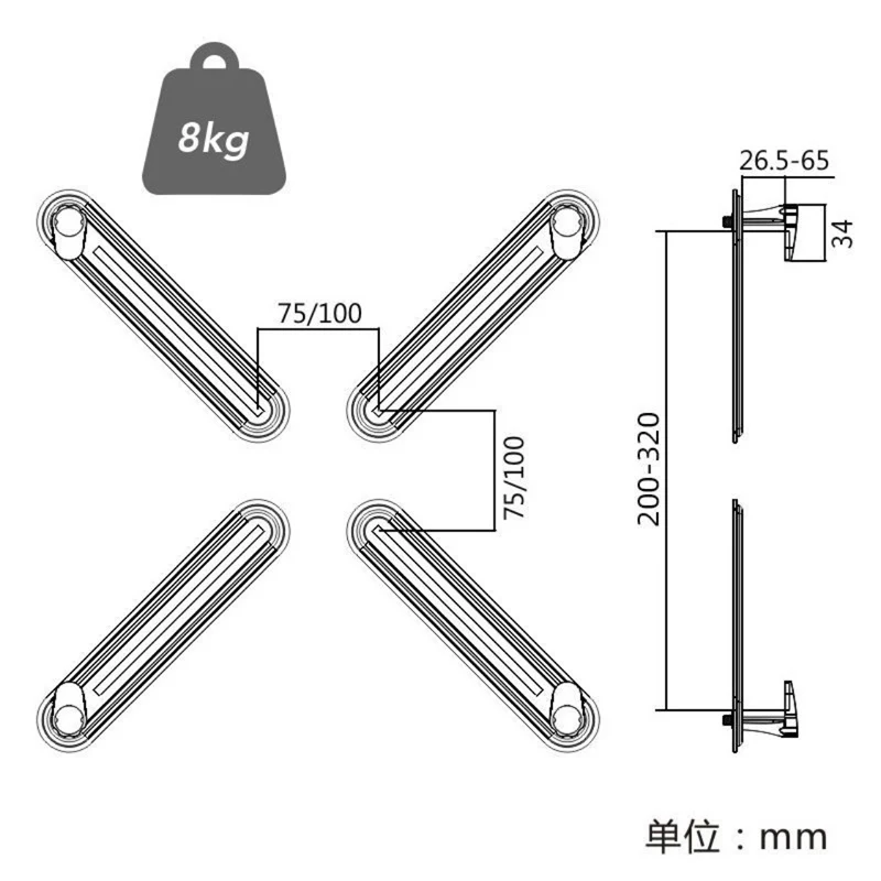D-MOUNT AD500 Non-VESA Display Adaptor for 17'-27' No Hole Monitor Holder Mount VESA 100X100