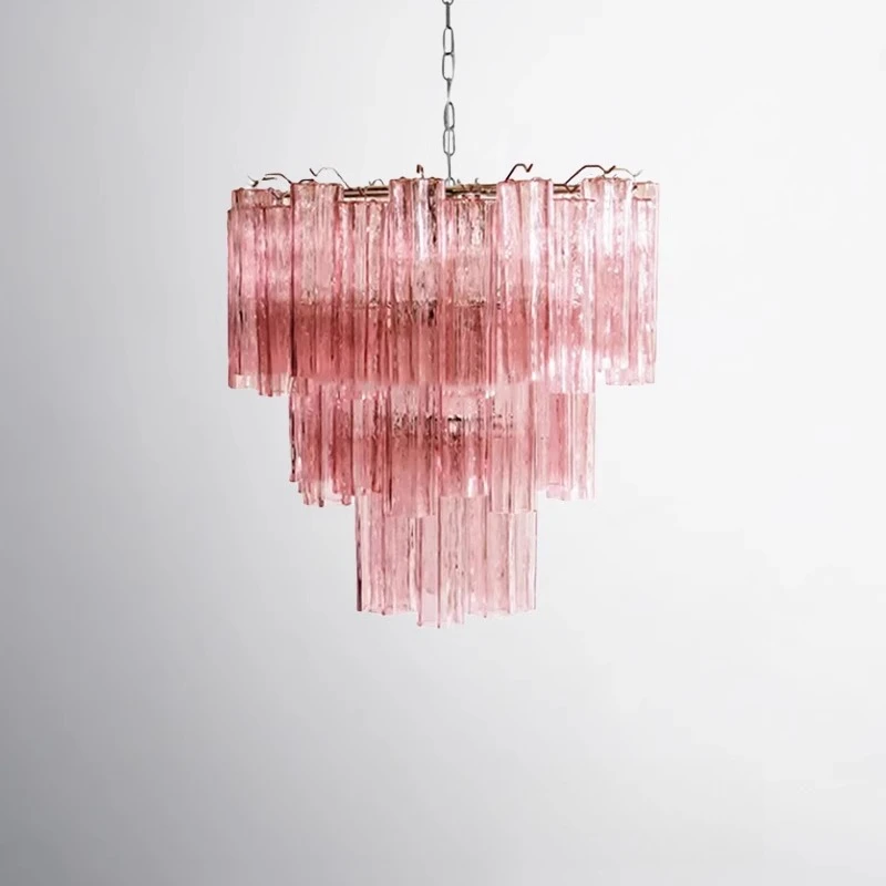

Chandelier French art star tube pink glass designer retro medieval romantic dining room bedroom lamp