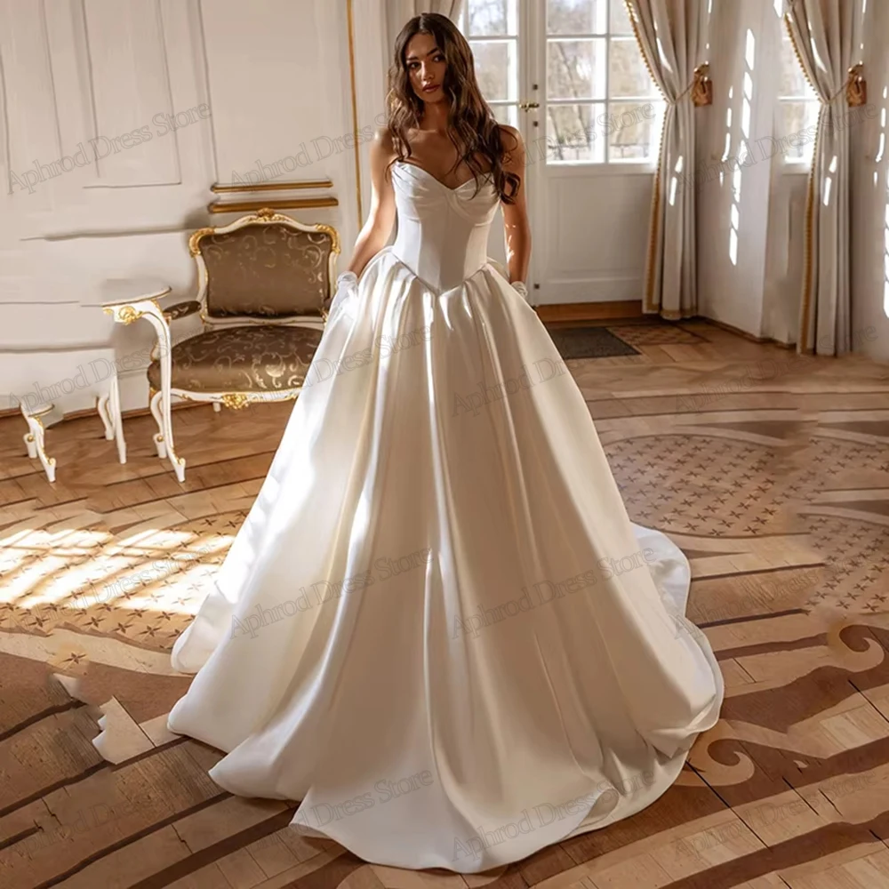 

Элегантные свадебные платья, простые атласные свадебные платья, халаты без бретелек с открытой спиной для официальной вечеринки, Vestidos De Novia по индивидуальному заказу 2026