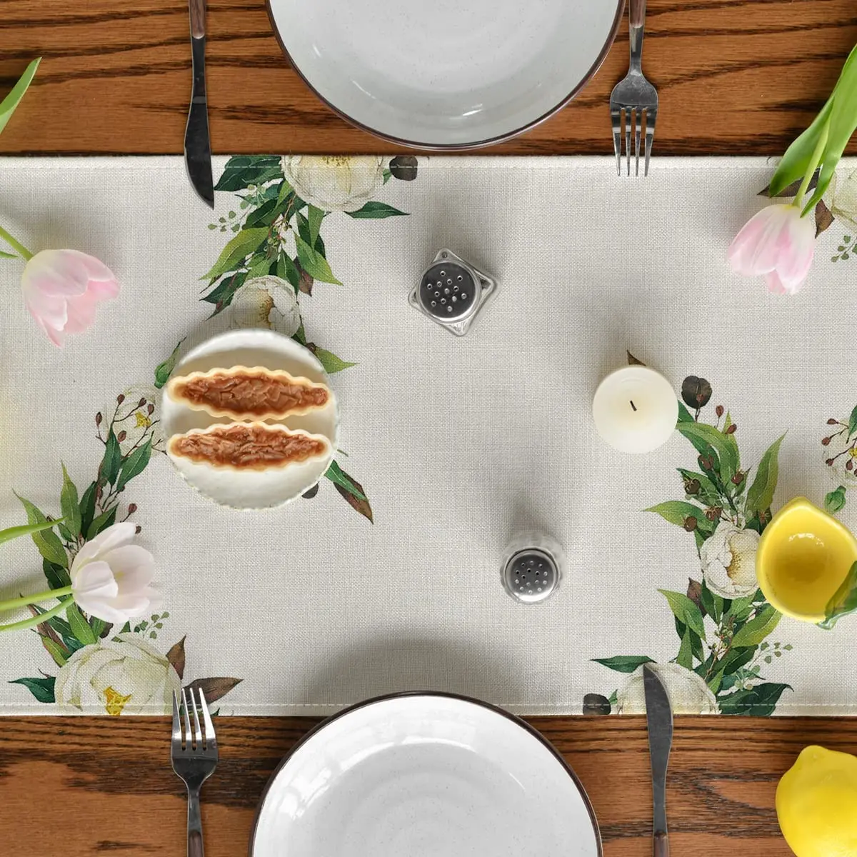 Hexagram Flowers Passover Linen Table Runner Jewish Spring Holiday Kitchen Dining Table Runner Decoration for Home Party Decor