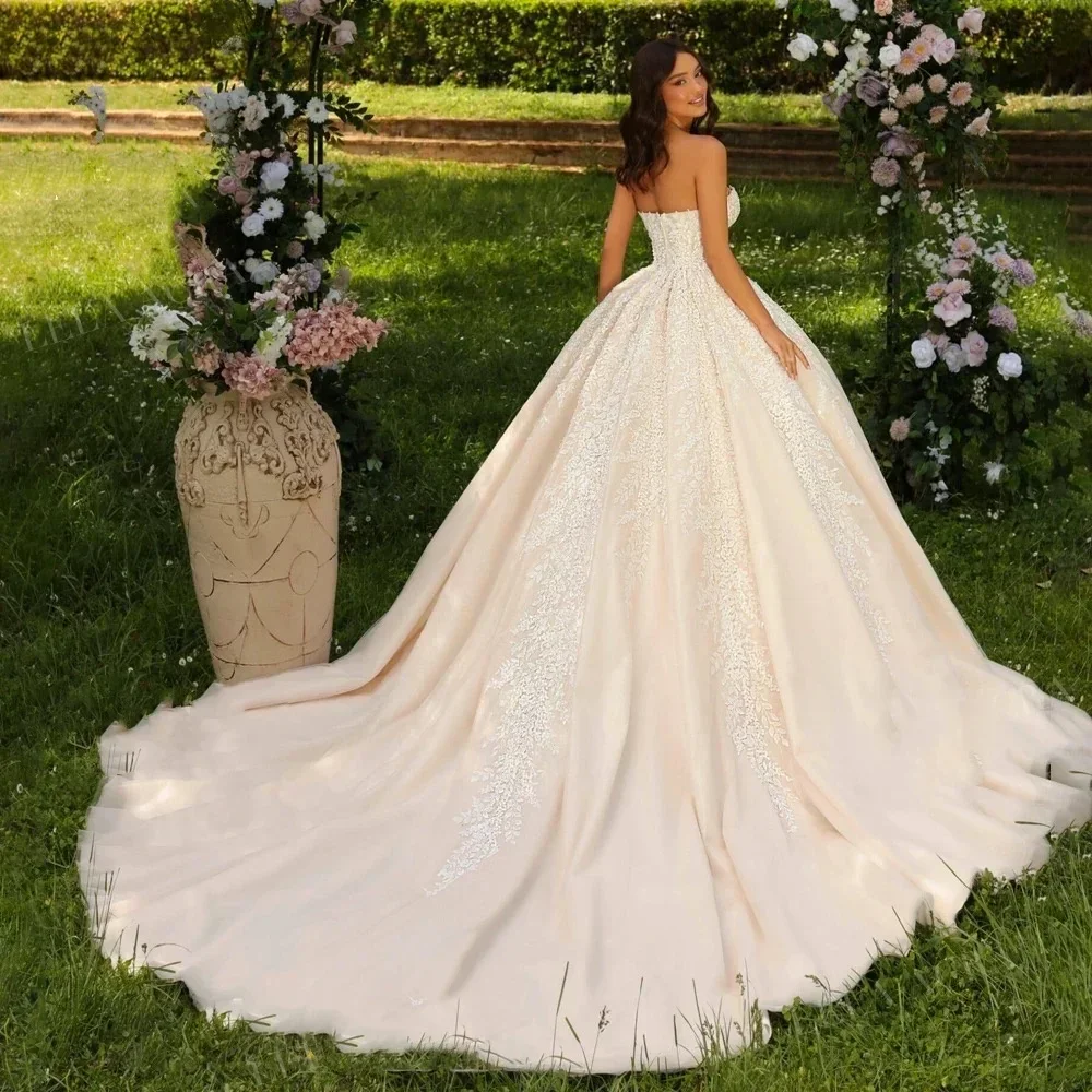 

Customized 2025 Ball Gown Classic Wedding Dresses Strapless Detachable Long Sleeve Vestido De Novia Appliques Made Bridal Gown