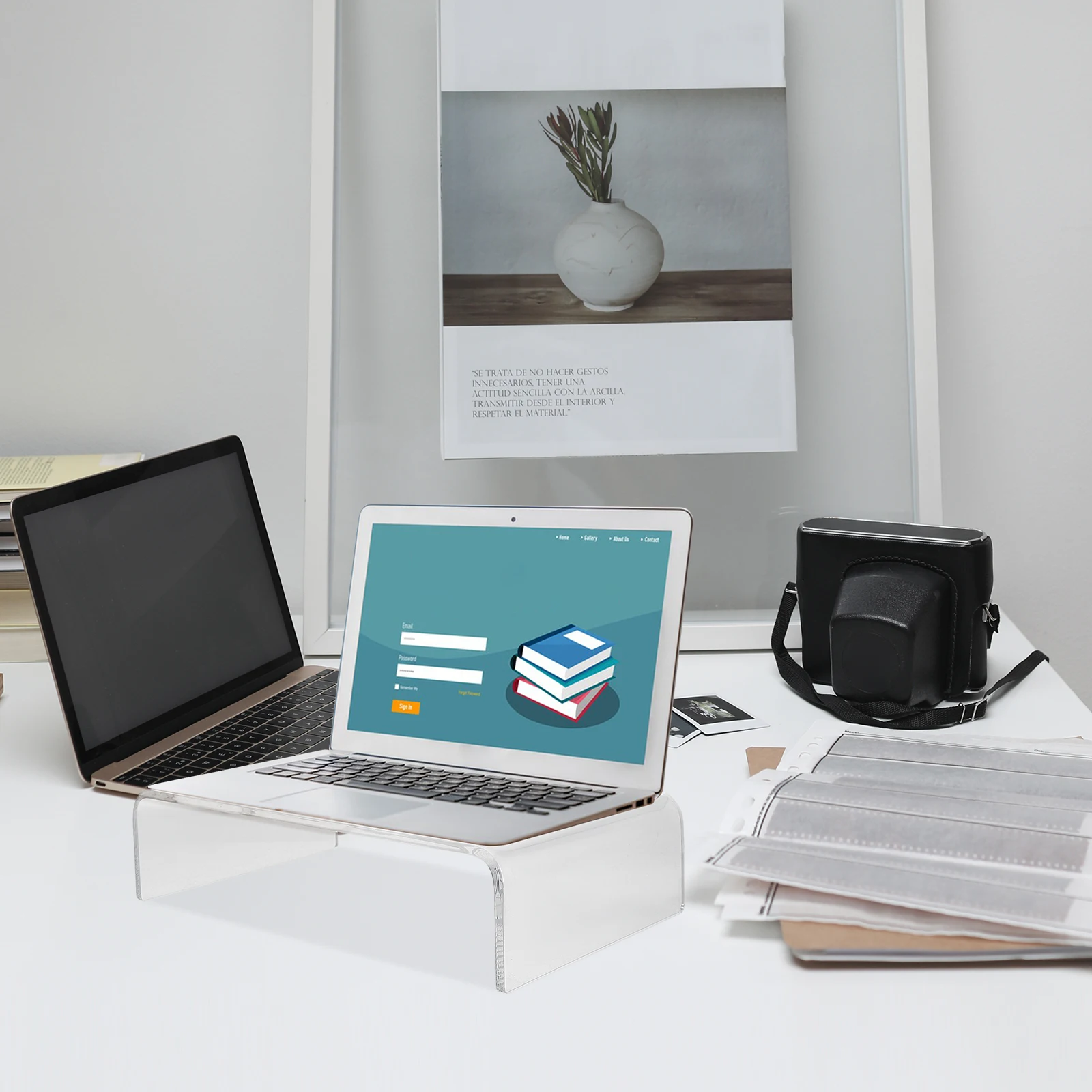 

Acrylic Monitor Stand Riser For Desk Clear Computer Screen Elevator Ergonomic Desktop Organizer Storage Holder Back Pain