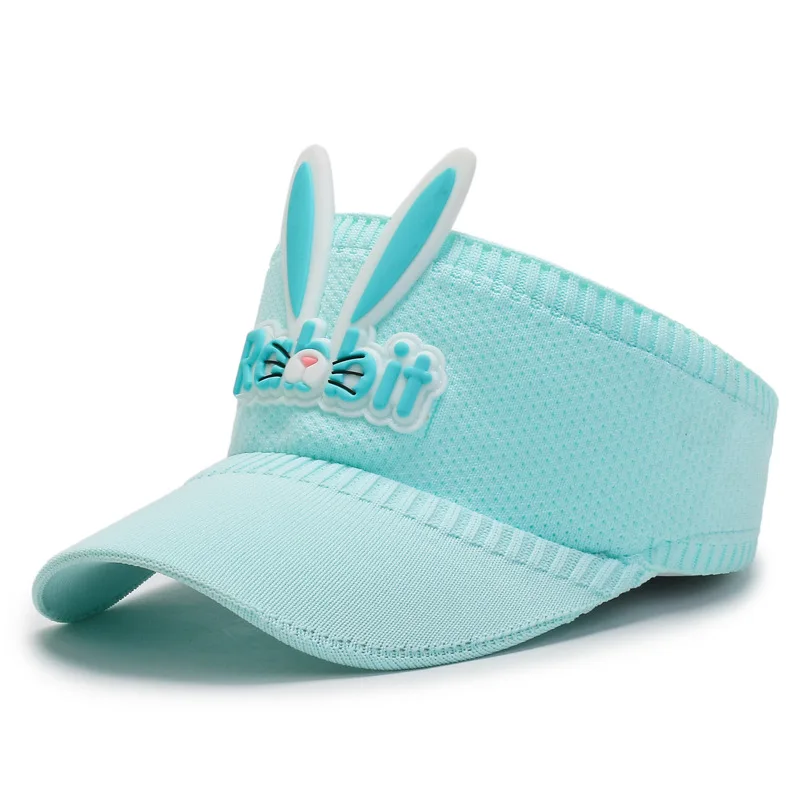 New Kids Sun Hats Children Summer Visors Cute Rabbit Ears Baby Hat Knitted Breathable Caps for Kids Boys Girls 3-12years Old