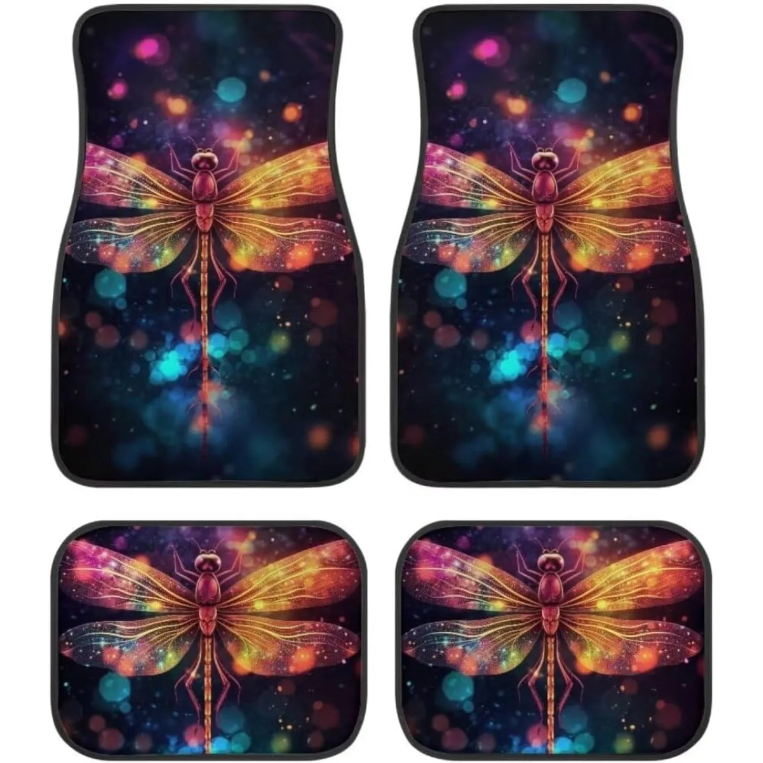 4pcs Dragonfly Print All-Weather Heavy Duty Car Floor Mats Set - Fit For Cars, SUVs, Trucks - Heavy Duty Protection, Non-Slip Gr