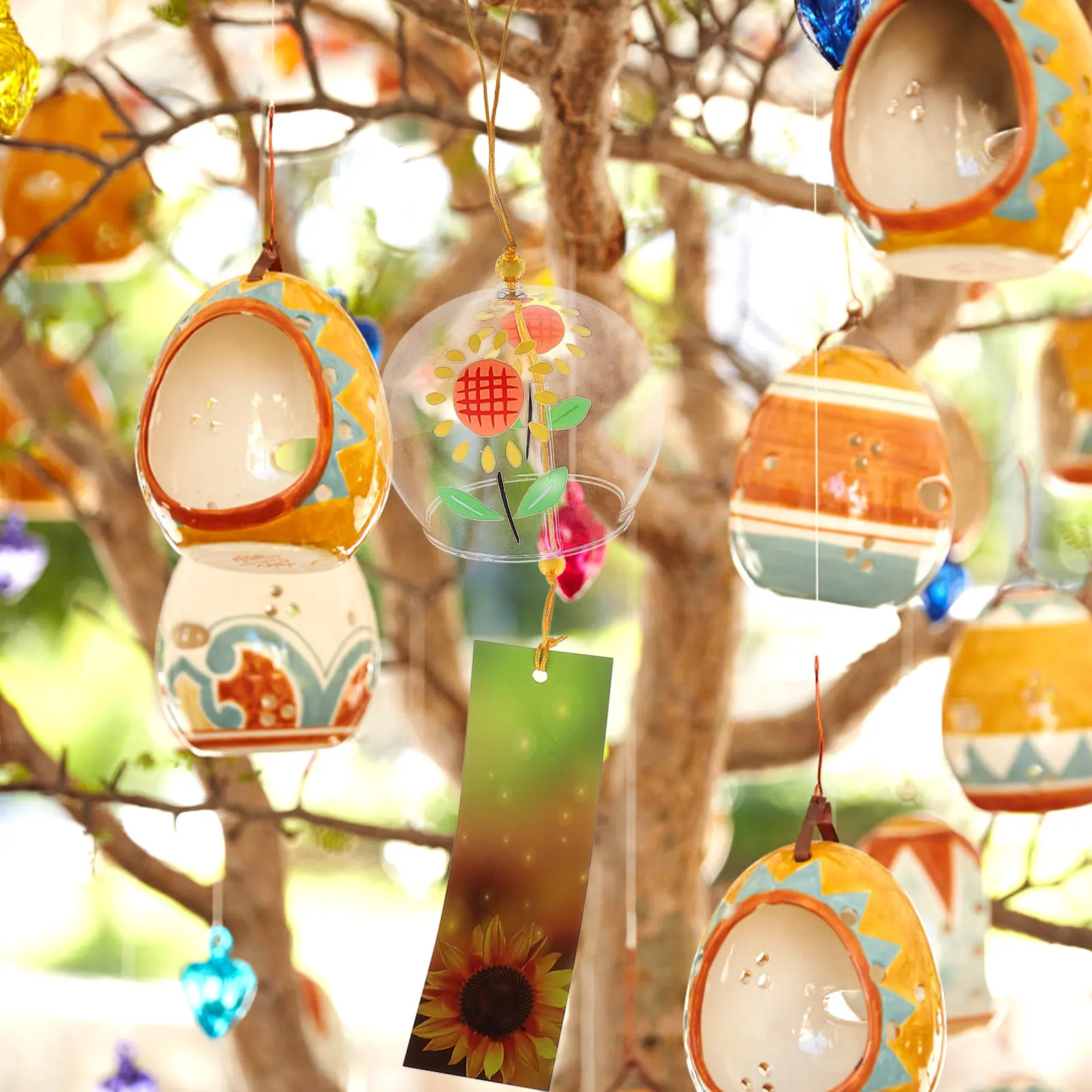 Glass Wind Chime Pendant Japanese-Style Simple Delicate Crisp Sound Home Garden Balcony Outdoor Indoor Decorative Hanging Wind
