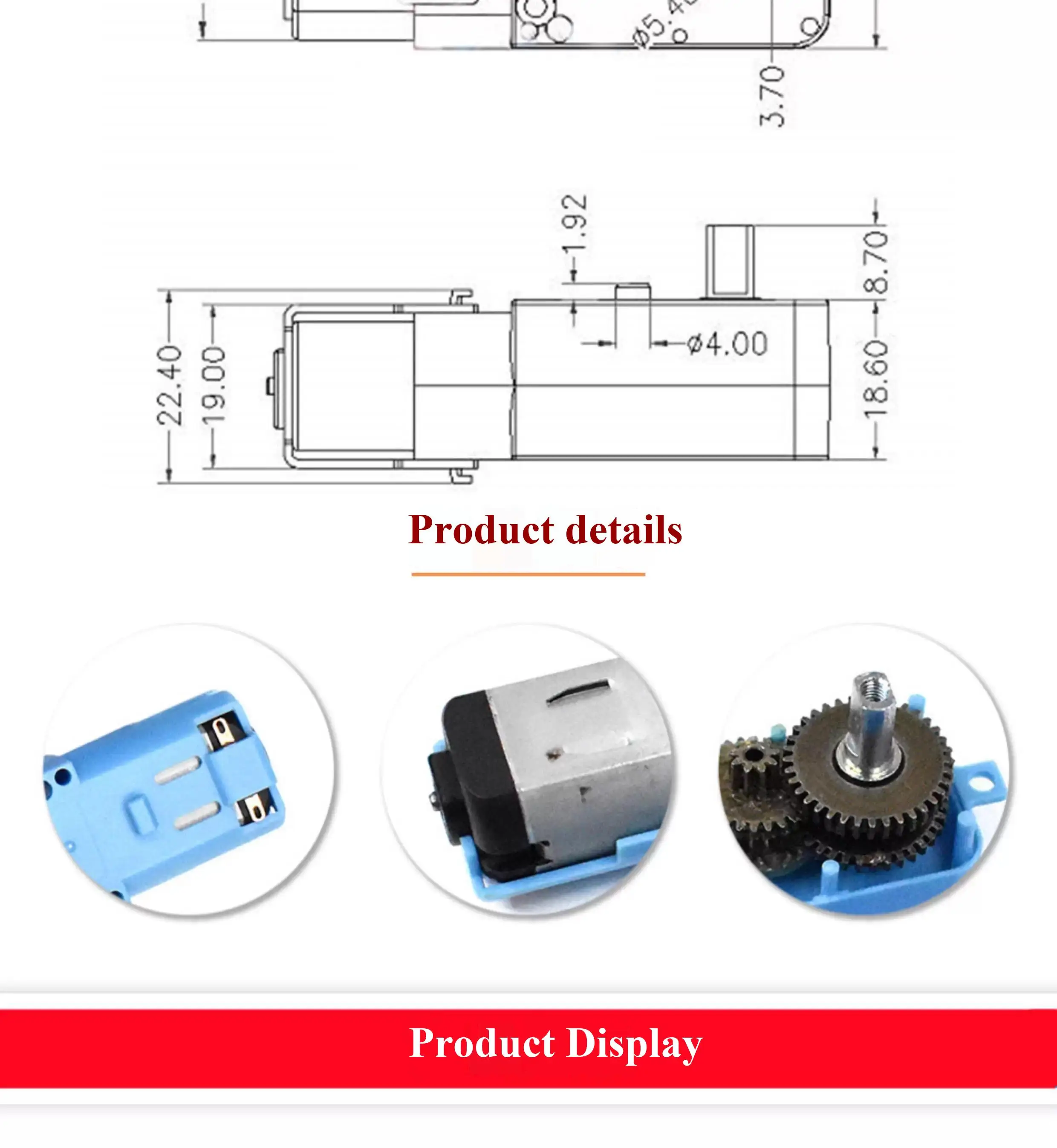 Roboter-Smartcar Metallgetriebe-Untersetzungsmotor Blau TT Motor 1:90 Einzelachse/Doppelachse – Detail 3