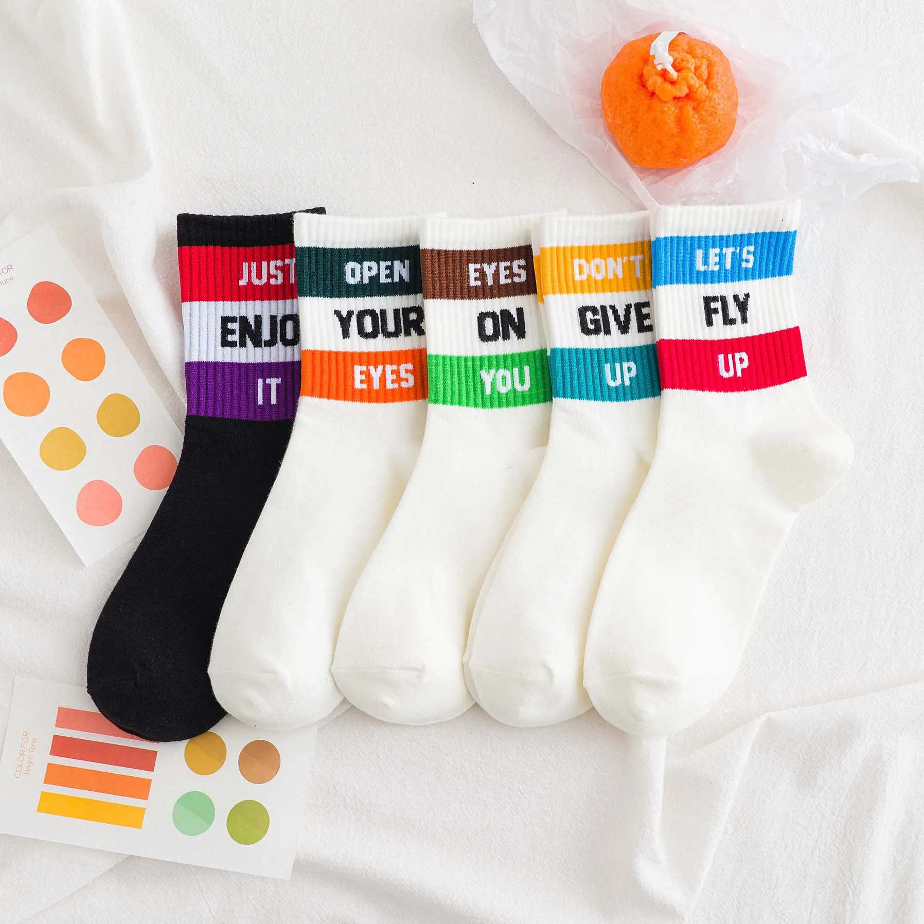 2023 Harajuku style cartoon creative striped checkered bear socks kawaii print funny girl socks fashion skateboard woman socks