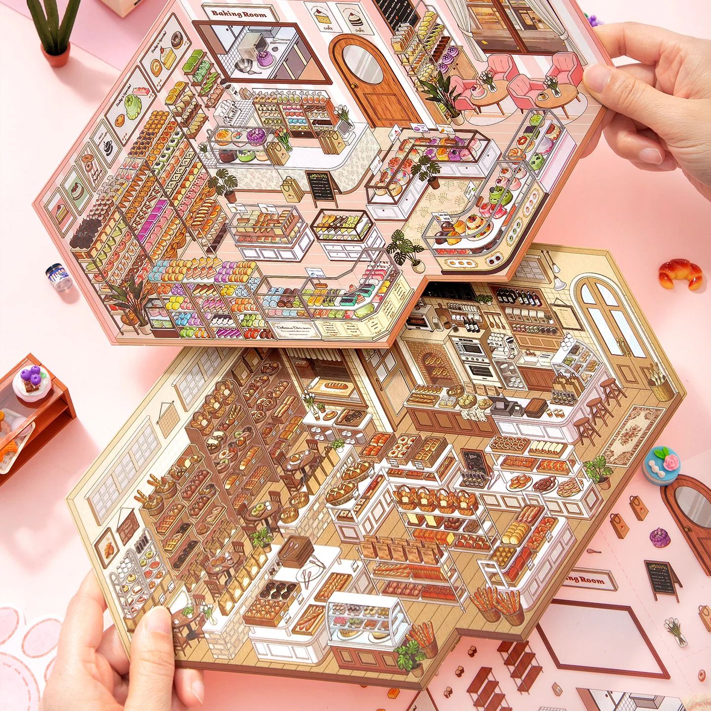 JIANQI Kawaii run a shop 3D bakery Landscape Sticker DIY Pocket Cabin Scene festival gift ﻿ ﻿