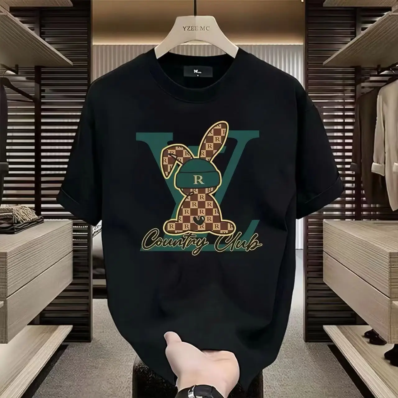 

2024 Summer Latest Luxury Brand Rabbit Printing 100% Cotton Parent-child T-shirt Summer Wear Short-sleeved Parent-child Clothing