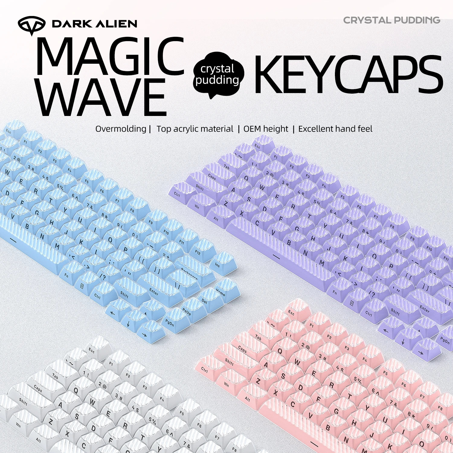 DARK ALIEN Transparent Crystal Magic Wave OEM Height Acrylic+PC Material Keycaps for Mechanical Gaming Keyboards-136 Keycaps