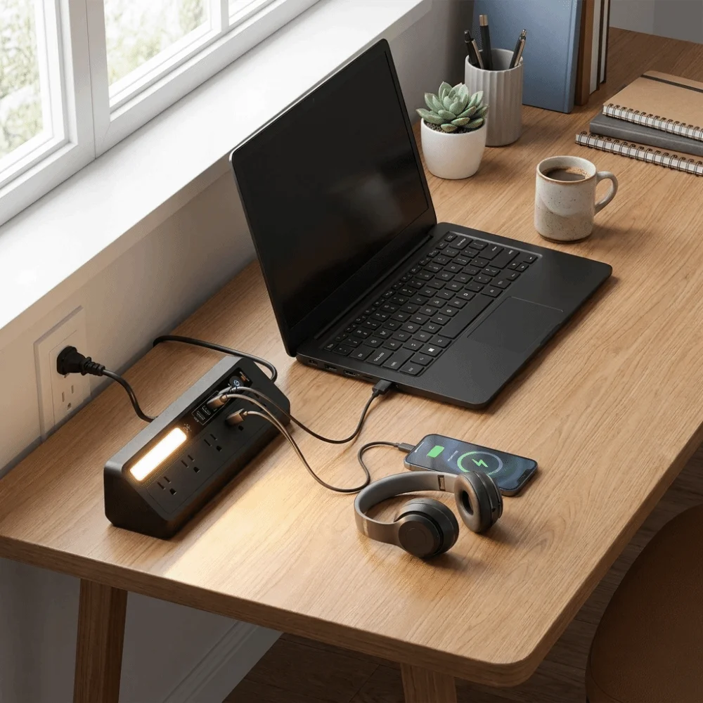 Touch Activated Desktop Charging Strip 3 Color 2AC 2USB USB Charging Station Lightweight Flame-Retardant Shell