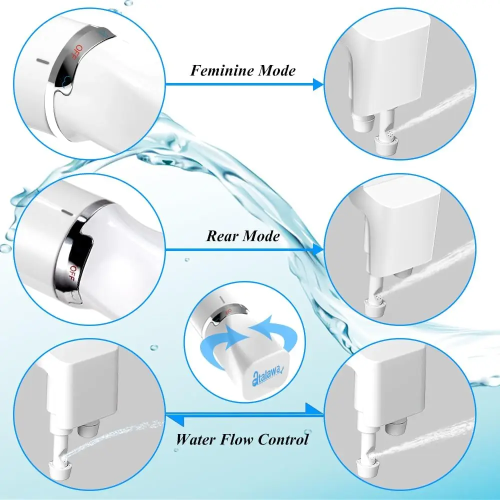 Atalawa Toilet Seat Bidet Attachment Ultra-Slim Double Nozzle Adjustable Water Pressure Non-Electric Ass Sprayer
