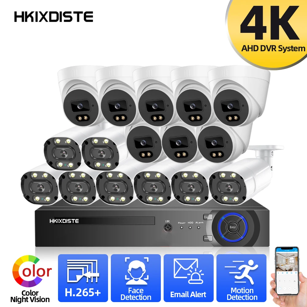 

4K 16CH DVR CCTV Camera Security System 8MP Outdoor Waterproof Full Color Night Vision AHD Camera Video Surveillance System Kit