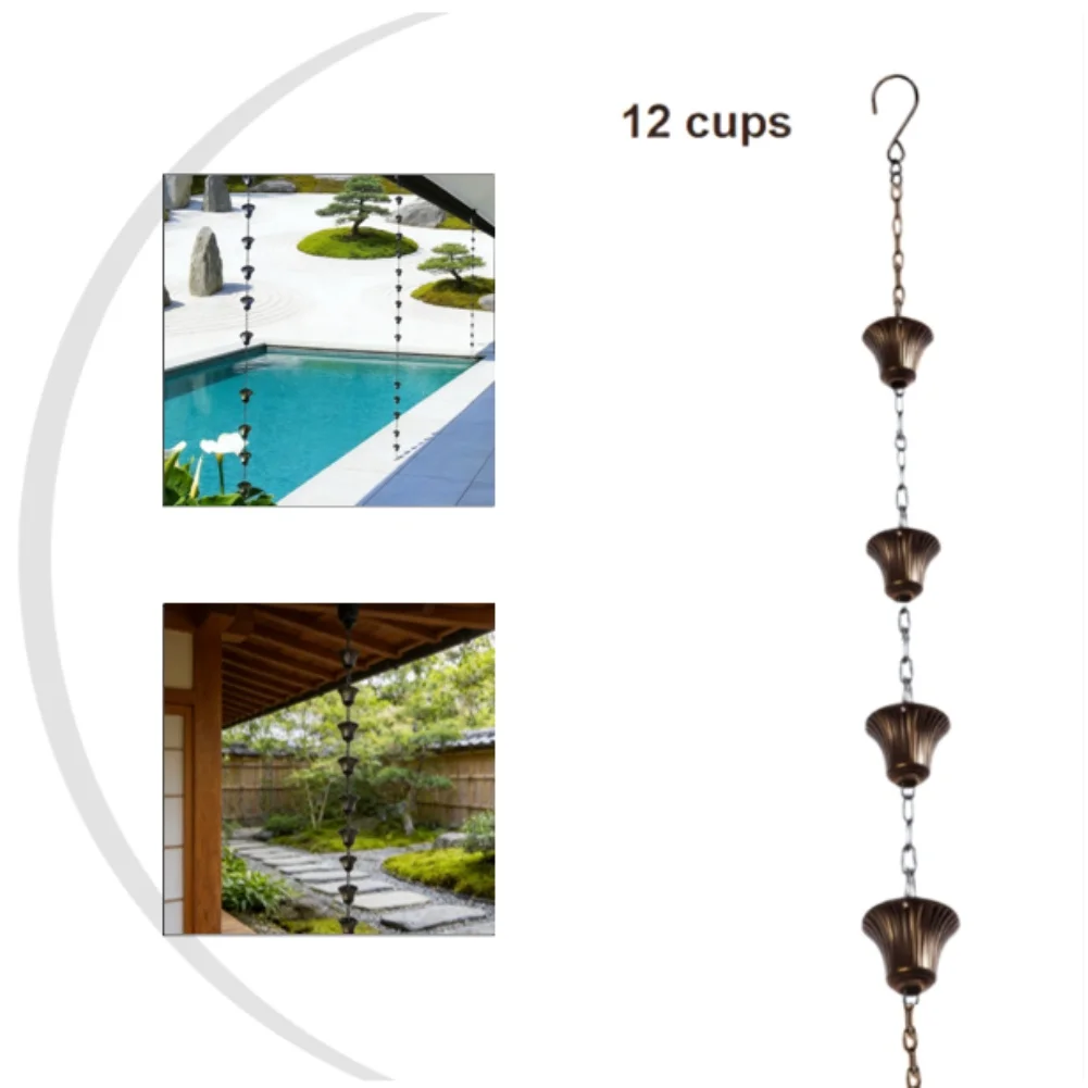 Bronze Rain Chain Gutter Replacement Petunia-shaped Cups Mesmerizing Waterfall Effect Directs Rainwater Easy Installation