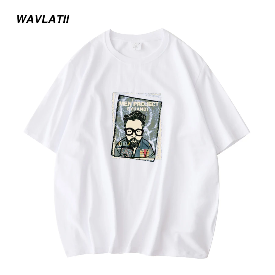 WAVLATII Men 2022 New Casual Summer T shirts Male Dark Green Cool Printed Cotton Short Sleeve Tees Tops WMT2201