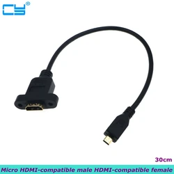 HD Micro HDMI-compatible Male to HDMI-compatible Female With Screw Holes to Secure Panel Cable A Female to D Male 30CM