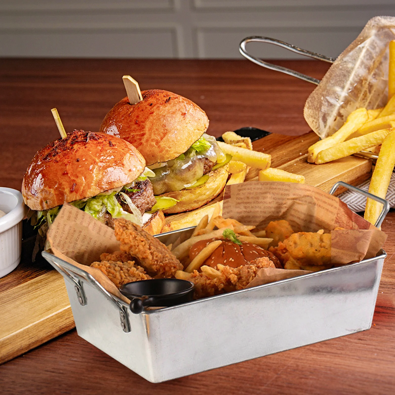 

Тарелка из жареной курицы с ручкой, высококачественная многофункциональная тарелка из оцинкованного железа для хранения продуктов для вечеринок, ресторанов