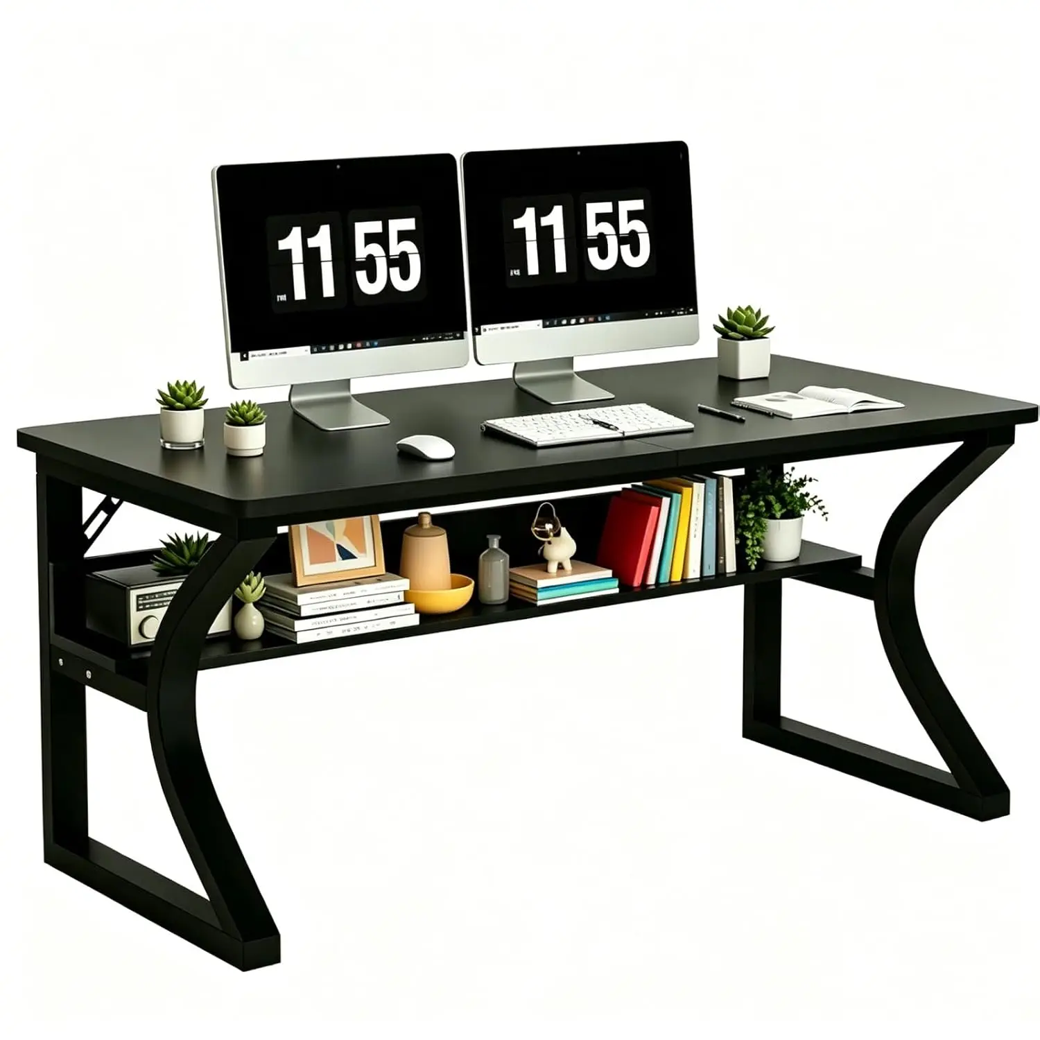 

47'' Computer Desk Home Office Desk, Modern Computer Desk w/U Shaped Metal Frame, Storage Shelves, PC Table Study, Customized